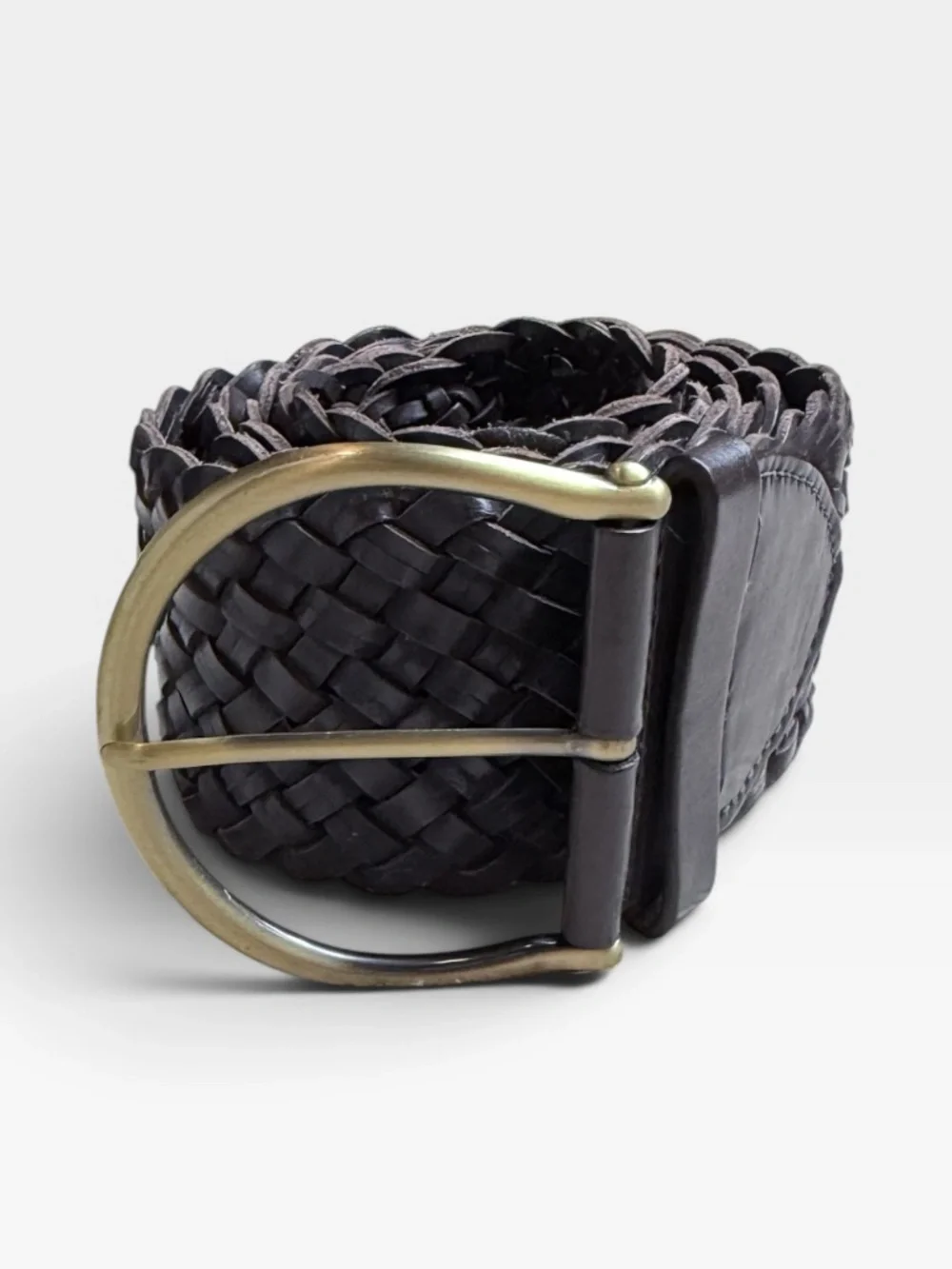Cole Haan Dark Brown Woven Braided Leather Belt Size Large